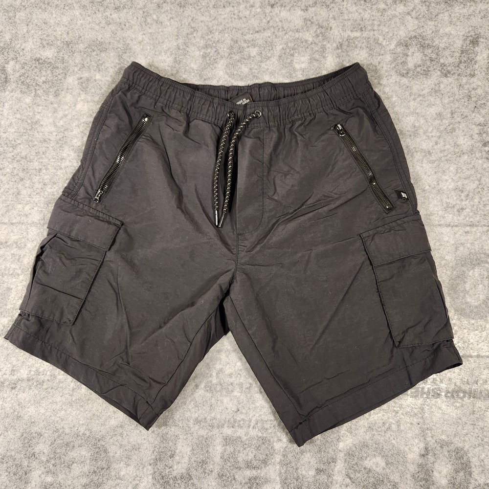 West 49 Swim shorts Mens Size Medium Black Draw string Zipper Pocket Inner Mesh